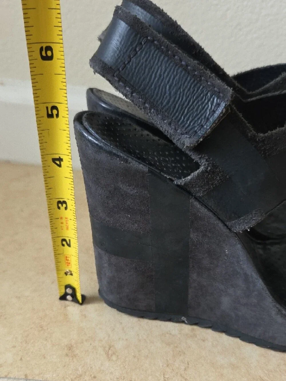 Pedro Garcia Black Leather & Suede Wedge Platform Sandals Velcro 4.5